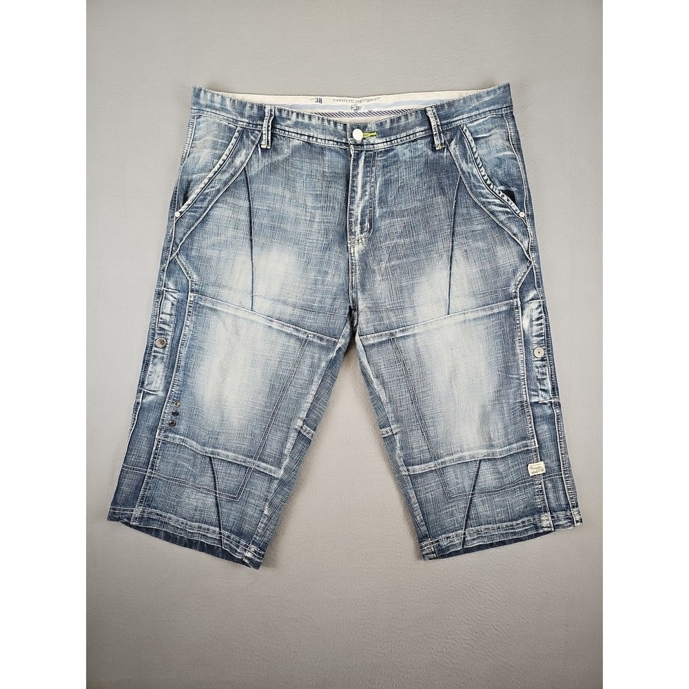 Private Member 6 Pocket Denim Cargo Shorts 16" Inseam Men's 40 Faded Grunge Y2K
